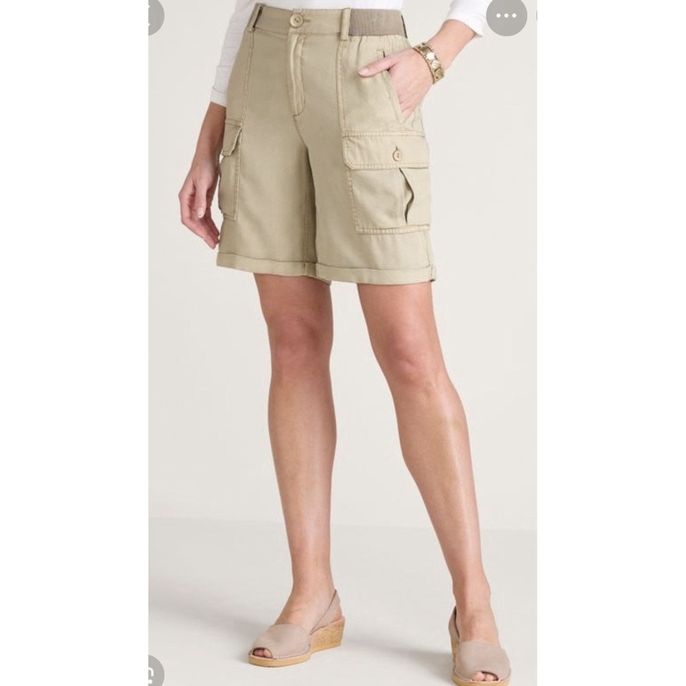 Soft Surroundings sz. 1X Pali Cargo Shorts Khaki Beige Elastic Waist Cuffed NEW